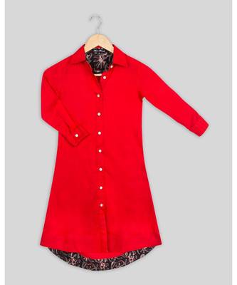 red plain rayon kids kurtis 1