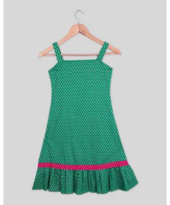 green printed cotton kids frocks 3