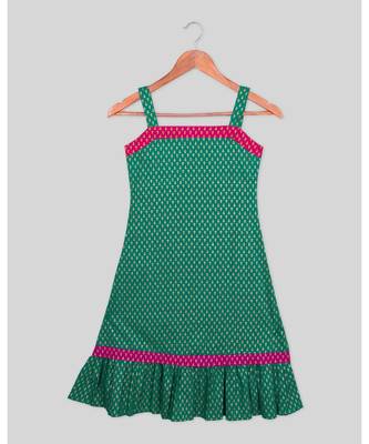 green printed cotton kids frocks 1