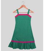 green printed cotton kids frocks
