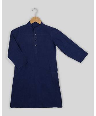 blue plain cotton boys kurta 1