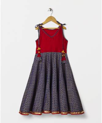 red printed cotton kids kurtis 1