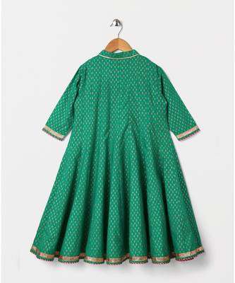 green printed cotton kids kurtis 3