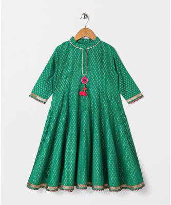 green printed cotton kids kurtis 1