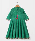 green printed cotton kids kurtis
