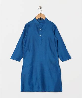 blue plain cotton poly boys kurta 6