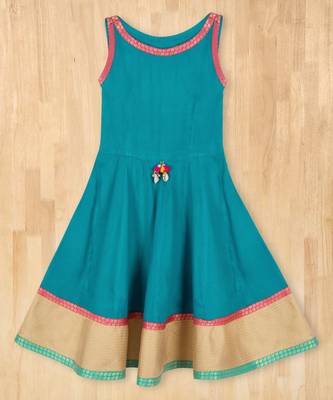 blue plain rayon kids kurtis 1