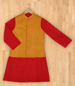red plain linen boys kurta