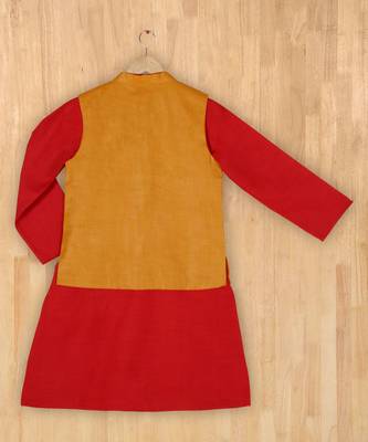 red plain linen boys kurta 2