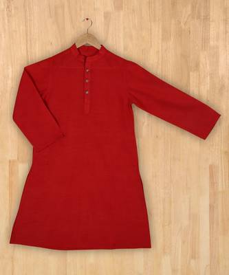 red plain linen boys kurta 3