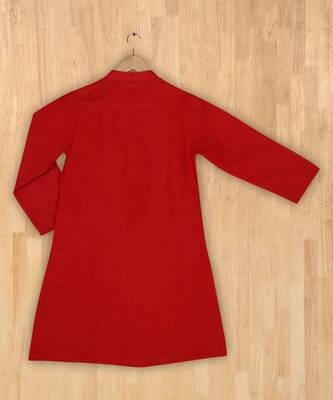 red plain linen boys kurta 5