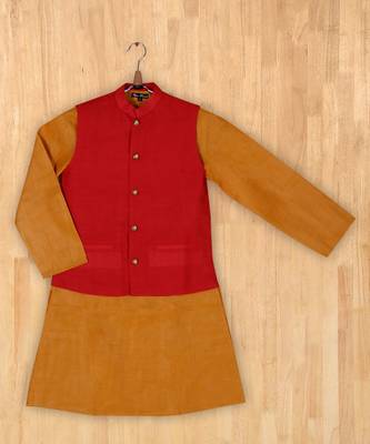 yellow plain linen boys kurta 1