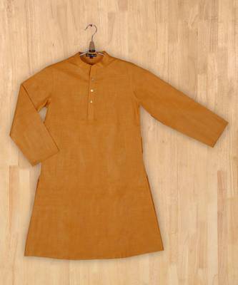 yellow plain linen boys kurta 3