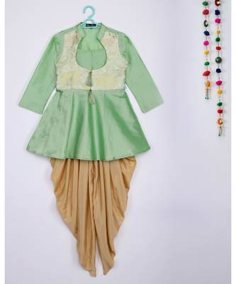 green plain crepe kids salwar suit 1