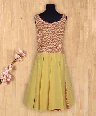 yellow plain cotton kids frocks 1