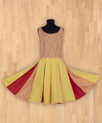 yellow plain cotton kids frocks 3