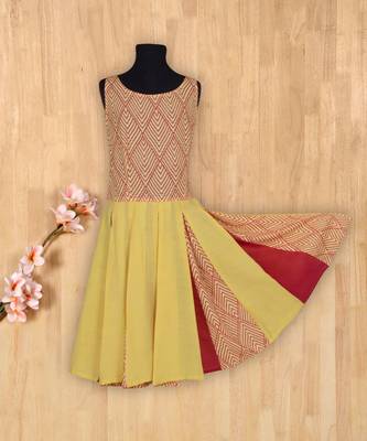 yellow plain cotton kids frocks 5