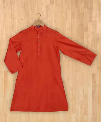 orange plain cotton poly boys kurta 1