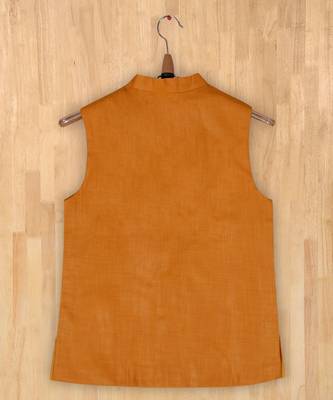 yellow plain linen boys nehru jacket 2