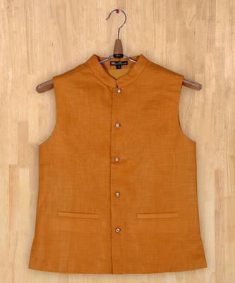 yellow plain linen boys nehru jacket 1