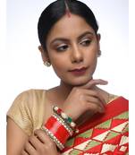 Red Chuda With Kundan Bangles & Heavy Meenakari Pearl Bangles