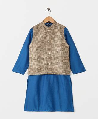 blue plain cotton poly boys kurta 1