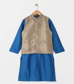 blue plain cotton poly boys kurta