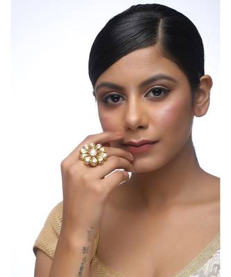 Multicolor Kundan Flower Ring 1
