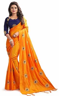 Orange Silk blend Designer Embroidery Saree With Blouse 1