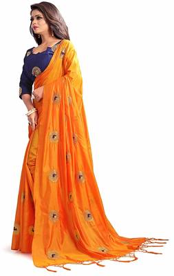 Orange Silk blend Designer Embroidery Saree With Blouse 2