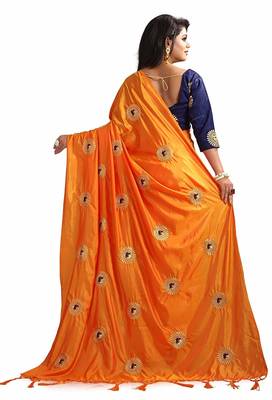 Orange Silk blend Designer Embroidery Saree With Blouse 3