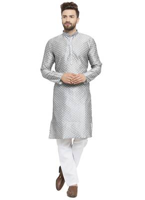 Embellished Brocade Kurta In Grey With Aligarh By Treemoda 1