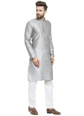 Embellished Brocade Kurta In Grey With Aligarh By Treemoda 2