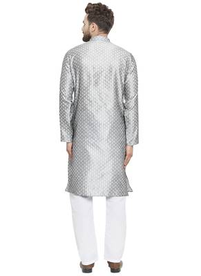 Embellished Brocade Kurta In Grey With Aligarh By Treemoda 4