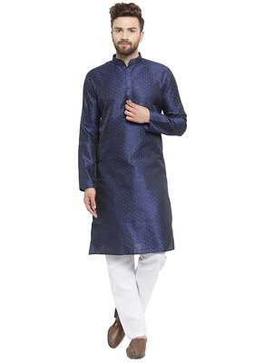 Embellished Brocade Kurta In Navy Blue With Aligarh By Treemoda 1
