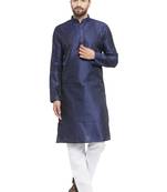 Embellished Brocade Kurta In Navy Blue With Aligarh By Treemoda