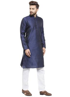 Embellished Brocade Kurta In Navy Blue With Aligarh By Treemoda 2