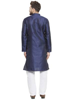 Embellished Brocade Kurta In Navy Blue With Aligarh By Treemoda 4