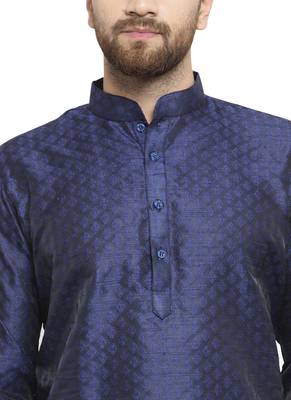 Embellished Brocade Kurta In Navy Blue With Aligarh By Treemoda 5