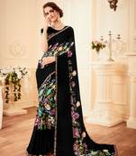 Black printed georgette saree with blouse