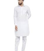Designer White Pathani Linen Kurta With Pants For A Royal Look By Treemoda