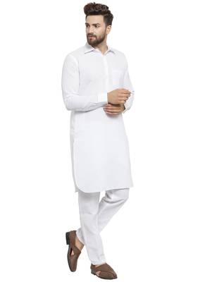 Designer White Pathani Linen Kurta With Pants For A Royal Look By Treemoda 2