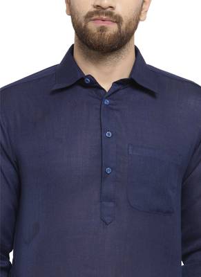 Designer Navy Blue Pathani Lenin Kurta With Pants For A Royal Look By Treemoda 5