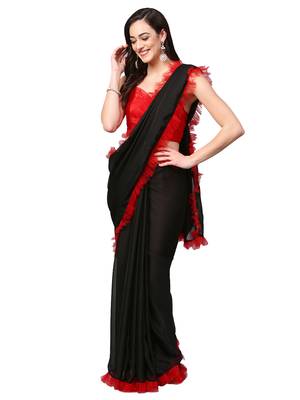 Black Organza Ruffled Saree With Blouse 1