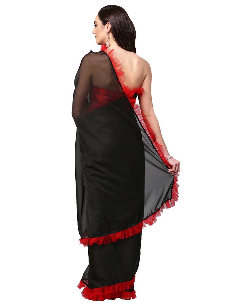 Black Organza Ruffled Saree With Blouse