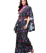 Black And Purple Ruffled Saree With Blouse