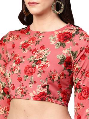 Pink Floral Printed Ruffle Saree With Blouse 3