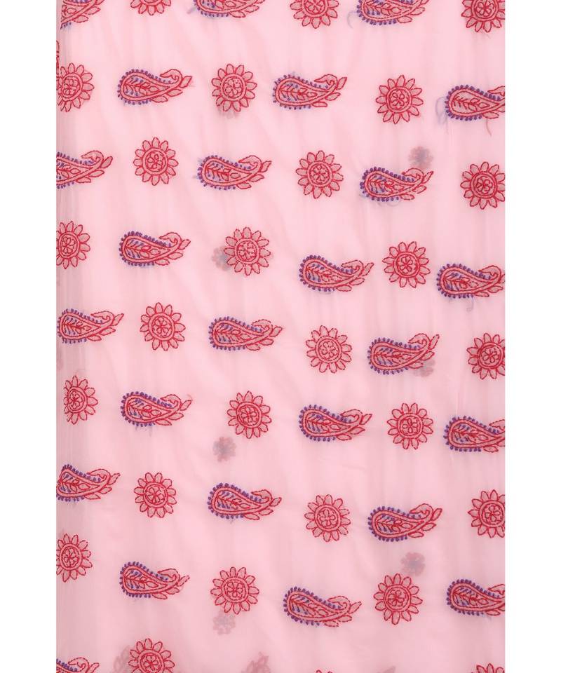 Ada Hand Embroidered Pink Faux Georgette Lucknowi Chikankari Saree With Blouse - A191575