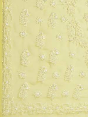 Ada Hand Embroidered Mehndi Green Faux Georgette Lucknow Chikan Women Saree With Blouse - A452091 3