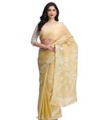 Ada Hand Embroidered Fawn Cotton Lucknow Chikan Saree With Blouse